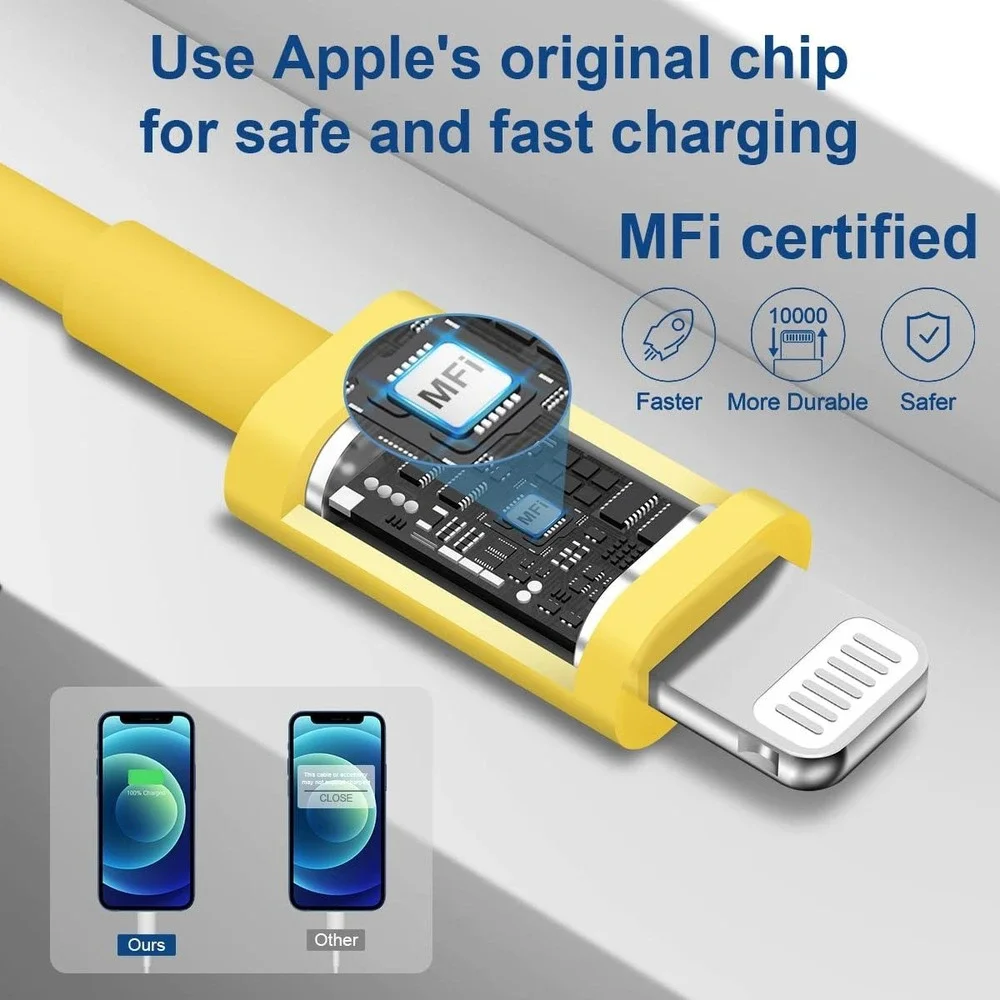 2 Pack Yellow USB-C to Lightning Cable MFi Certified PD Fast Charging Data‎ Cord